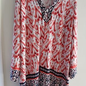 Susan Graver Red and White Abstract Blouse